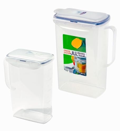 Home Fittings ® Rectangular Fridge Door Jug - Clear Blue Juice Milk Dispenser Freezer Fridge Microwave Safe Storage 2l (2 Liters) HQ Branded