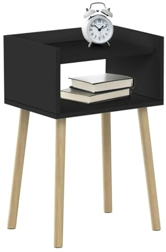 Taylor & Brown Modern Nightstand, Black Wooden Bedside Table, Tall End Side Table with Open Storage Shelf, Small Night Stand for Bedroom, Kids Room & Small Spaces.