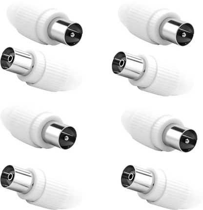 Powice Antennenstecker Koaxial Set, Koax Stecker, 4x Koaxial Stecker & 4x Koax Buchse für Kabelfensehen DVB-C Radio und DVB-T2 TV Antennen IEC (Männlich und Weiblich)