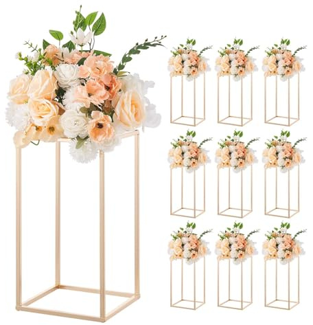 VEVOR Portafiori da Matrimonio 10 Pezzi da 40 cm, Portafiori a Colonna con Laminato Acrilico, Espositore Floreale Rettangolare Dorato per Matrimoni, Feste, Compleanni, Casa, Centrotavola Oro Francese