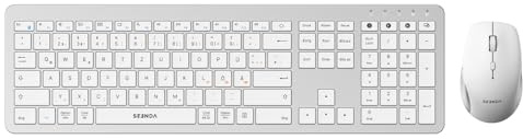 SEENDA Kabelloses Tastatur Maus Set – Ultra-Dünn mit Dual-Bluetooth & 2,4 GHz USB für 3 Geräte – Deutsches QWERTZ Layout für Windows, Mac, iPad, Laptop und Tablet (Weiß & Silber)