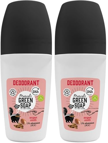 Marcel's Green Soap Deo Roll-on Argan & Oudh - Deo-Roller ohne Aluminium (ACH) - 100% Recycelter Kunststoff - 95% natürliche Inhaltsstoffe (Packung mit 2)