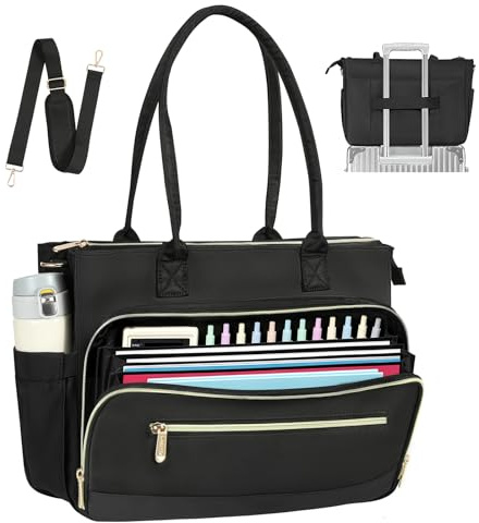 MoKo Bolso Portátil 15,6 Pulgadas Mujer, Bolso de Trabajo Grande, Bolso Messenger para Ordenador con Bolsillos Documentos, Compartimento Tablet, Portabotellas y Correa Ajustable, Negro