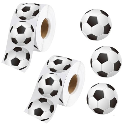 HAGNA 2 Rollen Fußball Sticker, Fußball Aufkleber, 3 Cm, Selbstklebendes Etikett Zum Versiegeln, Party Dekorationsaufkleber Für Fußballliebhaber Zum Diy Partygeschenke