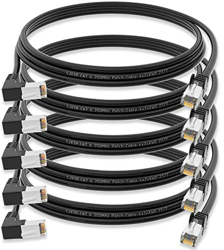HB Lot de 5 câbles réseau numériques LAN coudé à 90° Fiche RJ45 0,5 m 50 cm Cat 6 noir cuivre professionnel S/FTP PIMF LSZH cat. 6 Cat6 AWG 27/7 RJ45 Port Ethernet Réseau AWG27