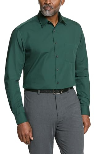 Van Heusen Men's Dress Shirt Regular Fit Poplin Solid, Dark Leaf, 39 cm Hals 86 cm-89 cm Ärmel