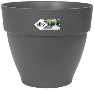 Elho Vibia Campana Rond 35 - Pot De Fleurs pour Extérieur - Plastique 100% recyclé - Ø 34.5 x H 29.7 cm - Noir/Anthracite