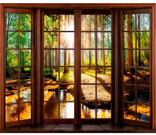 decomonkey Fototapete Wald Natur 350x256 cm Design Tapete Fototapeten Tapeten Wandtapete moderne Wand Schlafzimmer Wohnzimmer Fensterblick Landschaft