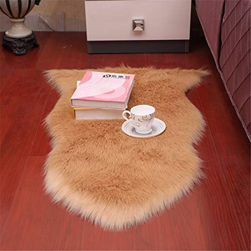 GLITZFAS Teppich Kunstfell Schaffell Lammfellimitat Teppich Longhair Fell Optik Nachahmung Wolle Bettvorleger Sofa Matte (Hellbraun,60 x 150 cm)