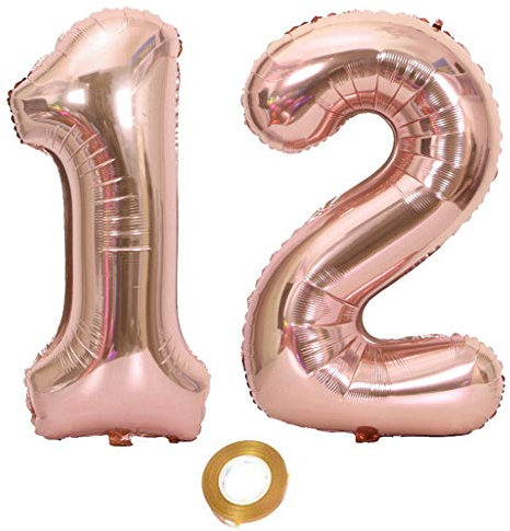 Luftballons Zahl 12, Nummer 12 Luftballon Rosegold Mädchen Luftballons 12. Geburtstag Folienballon, Zahl 12 Rose Gold Nummer 12 Ballons Große 32 Zoll Riese Heliumfolie Ballon