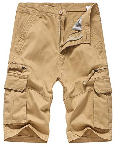 Herren Chino Shorts Bermuda Kurze Hose Mit Kordel Regular Fit Mode lässig Baumwolltasche solide im Freien (38,1Khaki)