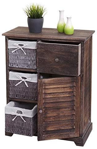 Mendler Kommode HWC-H21, Schrank Schubladenkommode, Massiv-Holz Korb-Schublade 80x60x30cm - Shabby braun