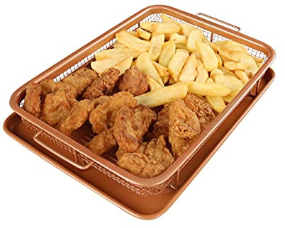 Crisper Tray for Oven Nonstick Copper Crisper Tray and Basket Air Fry in Your Oven Great for Baking and Crispy Foods