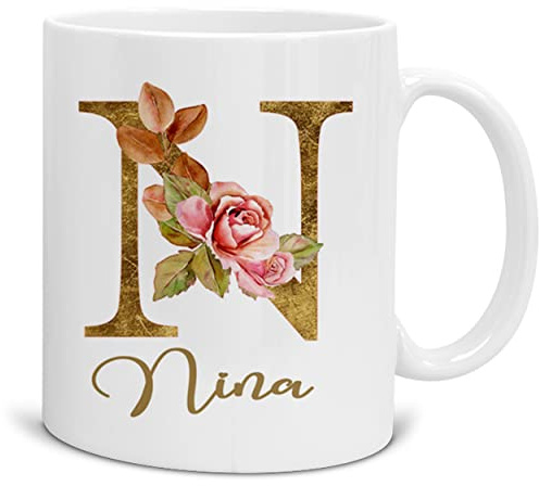 Tasse personalisiert - Personalisiertes Geschenk mit Namen Monogramm Initiale - Namenstasse Buchstabentasse Alphabet - Keramik NEU