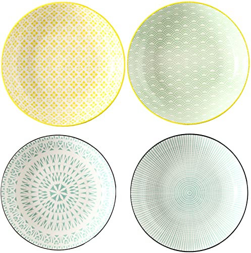 JMYDecor Set di 4 piatti piani in ceramica, 20 cm, piatti rotondi in porcellana, motivo colorato, per cucina, lavastoviglie, microonde, forno