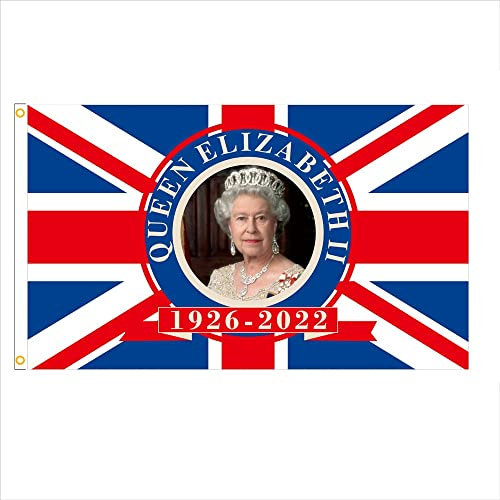 Queen Platinum Jubilee UK Union Jack Flagge, In Memoriam Her Majesty Queen Elizabeth II Flagge Trauer Queen Flagge Banner, Polyester mit Ösen, britische Flagge Dekorationen (2)