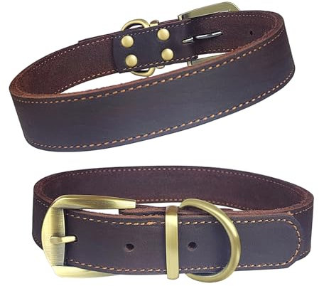 Hundehalsband aus Robustem Naturleder Gepolstert mit Weichem Kissen Verstellbare Passform Premiumleder, L