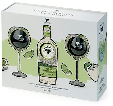 Ramsbury Single Estate Gin & Glassware Gift Set, 70cl 40% ABV - Single Estate Spirits - Premium Gin Gifting with Copa de Balón glassware - Made in Wiltshire, UK