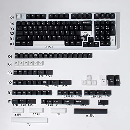 Black White WOB Keycaps Set 173 Keys Cherry Profile Doubleshot Custom Keycaps ISO ANSI for Cherry MX Gateron 60% 65% 75% 95% Mechanical Keyboards