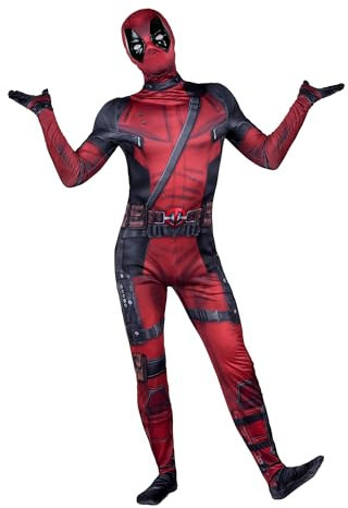 Marvel Deadpool Offizielles Zentai-Kostüm für Erwachsene – Deluxe-Zwei-Wege-Stretch-Spandex mit unsichtbaren Reißverschlüssen und Handgelenköffnungen für zusätzlichen Komfort – groß, mehrfarbig