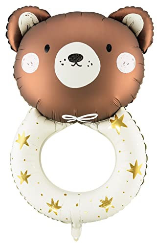 Libetui Süßer Folienballon Baby Bär XL groß Ballon Deko Babyparty Geburt Baby Junge Mädchen Shower Party Luftballon mit Trinkhalm