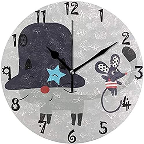 Horloge Murale Art Gris Chat Mignon Souris Circulaire Horloge Murale Assiette Ronde Silencieux Non Ticking Horloge pour Cuisine Chambre à Domicile Bureau École Enfant Garçons Filles Décor