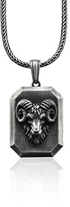 BySilverStone Jewelry - Aries Ram Head Silver Men Necklace, Personalized Ram Man Pendant, Silver Ram Head Charm, Personalized Husband Gift, Aries Ram Men Medallion
