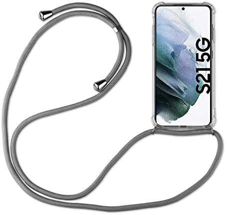 Hülle Kompatibel mit Samsung Galaxy S21 | Handykette Smartphone Halskette Hülle mit Band | Handyhülle mit Kordel zum Umhängen Kompatibel für Galaxy S21 | Grau