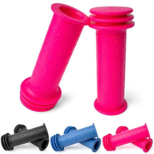 Fahrradgriffe Set, 1 Paar Links rechts, in Rosa, für Lenkergriffe bis Ø 22 mm, 100 mm Griffstück, Gummigriffe Fahrrad Lenker, Fahrradlenkergriff für Roller, Dreirad, Kinder Laufrad, Kinderfahrrad