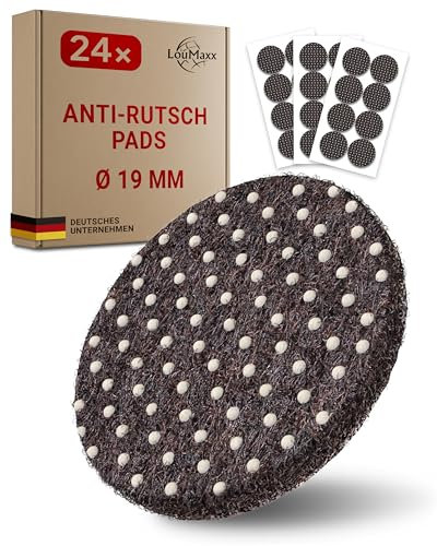 LouMaxx Antirutsch Pads selbstklebend | Anti Rutsch Pads Ø 19 mm | Rutschhemmende Möbelstopper mit extra starkem Halt – 24er Set Filzgleiter Gummi Noppen in Braun