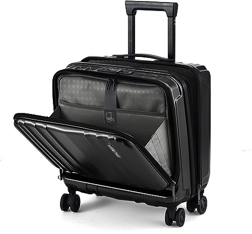 TydeCkare 16-Zoll-Handgepäck mit 2 Laptopfächern, Leichter Hartschalen-Koffer aus ABS + PC mit Dual-Control-TSA-Schloss, YKK-Reißverschluss, 4 leisen Spinnerrädern, für Geschäftsreisen, Schwarz