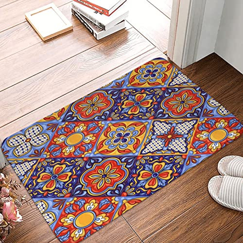 Indoor Outdoor Mat Mexican Talavera Ceramic Tile Pattern Ethnic Folk 40X60Cm Welcome Mat Funny Bathroom Mats Utility Door Mat For Entry Living Room Hallway