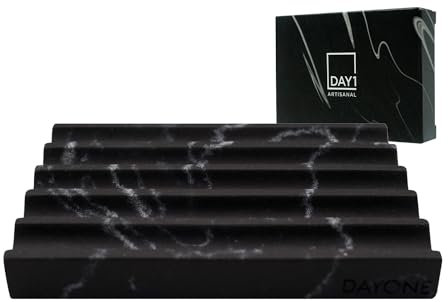 DAYONE - Jabonera Rectangular de mármol Negro con Bordes ahorradores de jabón y pies Antideslizantes, Bandeja de jabón para baño, Fregadero, Cocina y SPA