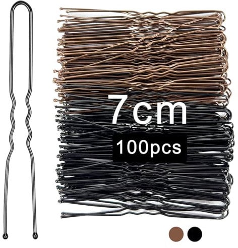 Kavya 100 Pieces Epingle Cheveux Femme Pince Chignon 7cm Epingle a Cheveux en Forme de U Epingle Cheveux, Pince Cheveux Métal Barrette Cheveux Femme Fille Accessoires de Coiffure (Noir, Marron)