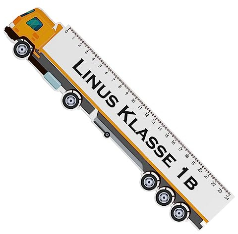Striefchen® LKW Lineal bedruckt mit Wunschname perfekt als Füllung für Schultüte Gelb