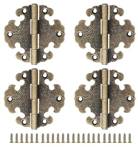 4 Pcs Decorative Hinge Metal Pure Brass Hinges Vintage Folding Butt Hinges for Decorating cabinets Wine cabinets Wooden Doors bookcases