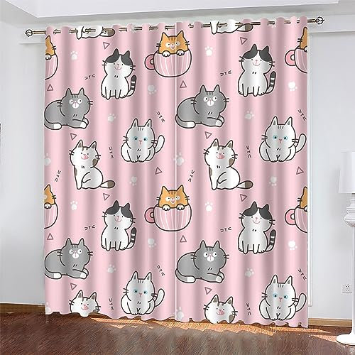 Gardinen Rosa Graue Katze Vorhänge Verdunklungsvorhänge Vorhang Blickdicht Gardinen Wohnzimmer Curtains Thermovorhang Schallschutz Vorhang Gardinen mit ösen 2 Tabletten 91.5 x 214 cm