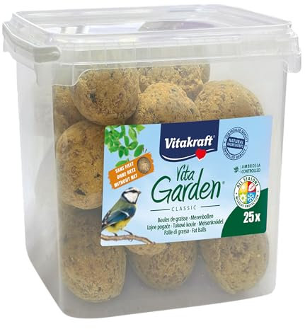 VITAKRAFT - Vita Garden - Seau de Boules de Graisse sans Filets pour Oiseaux du Jardin - Alimentation Complète Pour Oiseaux Toutes Saisons - 25 unités