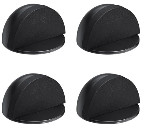 ROJINKADE Floor Door Stoppers, Oval Door Stop Stainless Steel Floor Door Stops Doorstop Wall Protector Door Stop with Self-Adhesive for Home & Office Use, No Need to Drill,4 Pack, Black