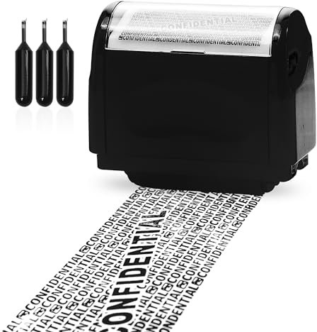 HONGCI Privacy ID Address Blocker Stamp, Black Roller Stamp, 1.35 Inch Width, 100 Meters Length, Rubber Material, Identity Theft Protection, Personal Data Security, 3 Refill Inks Included