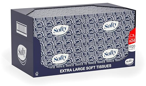 Softy Extra Large Facial Tissues - Soft and Strong Large Facial Tissues - 24 Boxes of 80 x 2-Ply Tissues