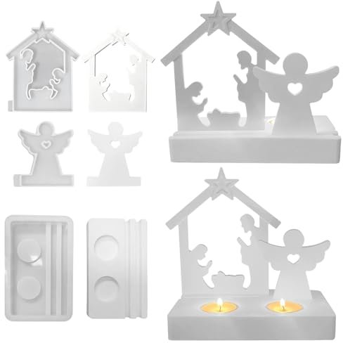 Silikonformen Gießformen Kerzenhalter, Silikonformen Ostern, Ostern Kaninchen Silikonform Kerzenhalter, 3D Hase Silikon Gießform Kerzenhalter (Engel+Jesus Taufe kerzenhalter)