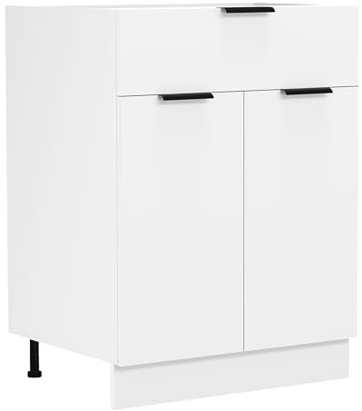 VCM Armoire de Cuisine Largeur 60 cm Tiroir Meuble Bas Cuisine Fasola Blanc