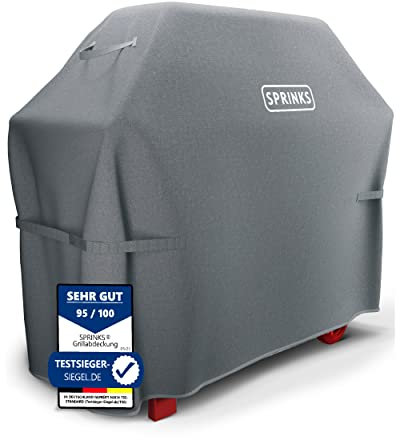 SPRINKS® Grillabdeckung WETTERFEST Grill Abdeckhaube Hochwertige Grill Abdeckung für Weber, Napoleon, Enders - EXTRA Griffen Gasgrill Oxford 600D Gewebe [132x66x109cm] - Grill Cover (Grau)