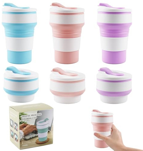 3PCS Tasse à eau Pliable en Silicone avec Couvercle,Tasse Pliable, Tasse Télescopique pour les Déplacements,Tasse de Camping,Tasse à Café pour les Déplacements,Résistante à la Chaleur et aux Brûlures