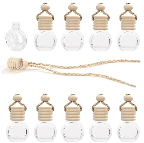 Koorium 10 Pieces Car Perfume Bottle Diffuser, 10ml Refillable Car Air Freshener, Empty Glass Bottle with Long-lasting Scent, Ideal for Aromatherapy, Home, Office