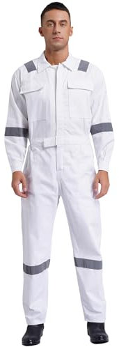 Jhaoyu Professioneller Arbeitsoverall für Herren 100% Baumwolle Schutzanzug Outdoor Overall Arbeitsanzug für Männer und Frauen in den Größen M - 6XL Weiß 6XL