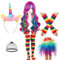 TOMIGO 6PCS Regenbogen Kostüm Zubehör mit Lange Regenbogen Mehrfarbig Perücke Tutu Rock Socken und Stirnband für Halloween Cosplay (Rainbow)