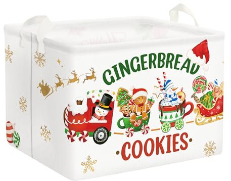 Clastyle Frohe Weihnachten Kinder Wäschekorb mit Henkel Faltbar Kleidung Spielzeug Aufbewahrungskorb Jungen Mädchen Aufbewahrungsbox für Babyzimmer Bad, Lebkuchenmann, 40 * 30 * 30 cm