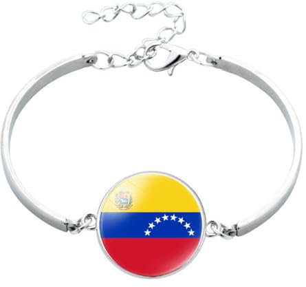 GONMFKM Pulsera De La Bandera De Venezuela De Moda - Brazalete Con Dije De La Bandera Nacional De Piedra Del Tiempo De Moda Ajustable Para Mujeres Y Hombres, Pulsera De Cabujón Con Cúpula De Vidrio,